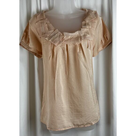 Ann Taylor LOFT Pleated Square Neck, Peach, Sz: M, 56-47 - Picture 1 of 16
